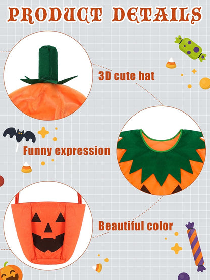 4 Pcs Halloween Adult Pumpkin Costume Set Pumpkin Cloak Poncho with Candy Bag Funny Hat Striped Tights for Women Party Cosplay Clothes Multicolor
