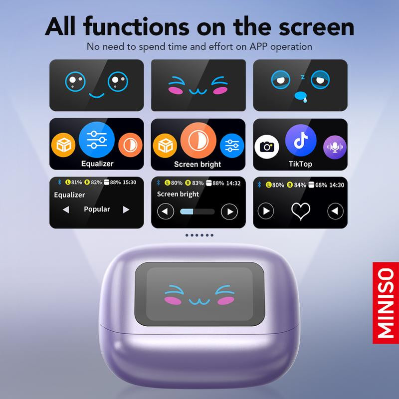 MINISO MS199 Clip on Ear Headphones Full Color Touch Screen, Audio Wireless Headphones Built-In Microphone for Music & Phone Calls,Sport Waterproof & Sweatproof