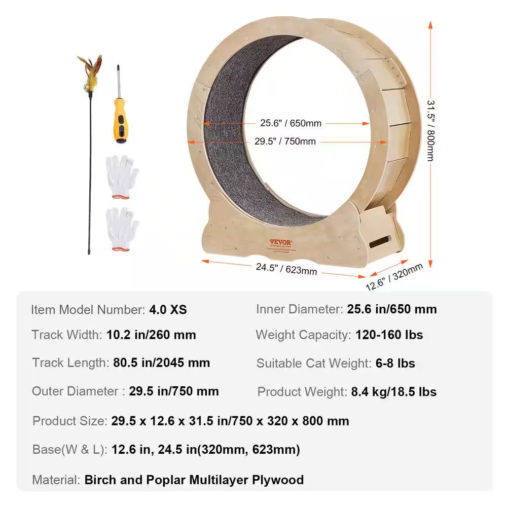 Large Cat Treadmill Wheel for Cats 29.5 In. Cat Running Wheel with Detachable Carpet and Cat Teaser Furniture Cover