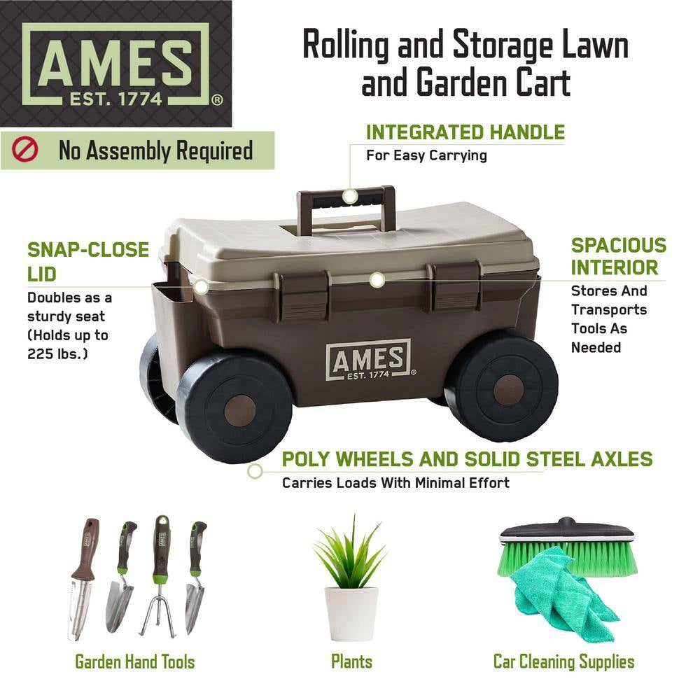 5-Piece Digging, Transferring, and Cultivating Garden Tool Set with Rolling Cart