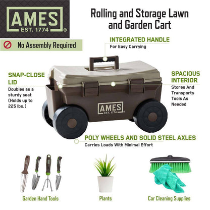 5-Piece Digging, Transferring, and Cultivating Garden Tool Set with Rolling Cart