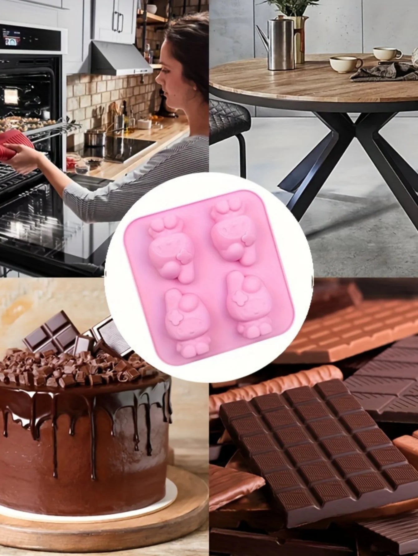 1Pc Hellokittys My Melody Kuromi Cinnamoroll Silicone Baking Mold 4-Cavity Food Grade Flexible DIY Mold for Cake Chocolate De