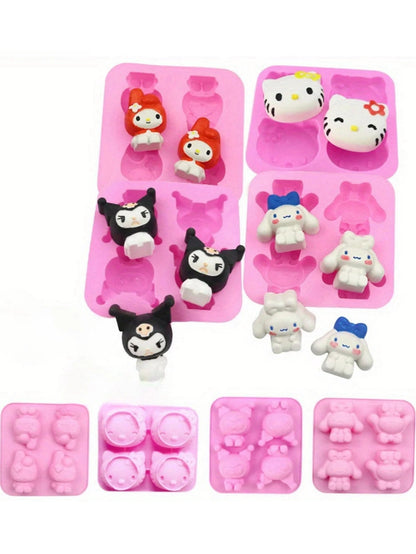 1Pc Hellokittys My Melody Kuromi Cinnamoroll Silicone Baking Mold 4-Cavity Food Grade Flexible DIY Mold for Cake Chocolate De
