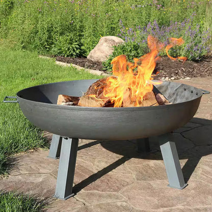 34 In. X 15 In. round Cast Iron Wood Burning Fire Pit Bowl in Steel