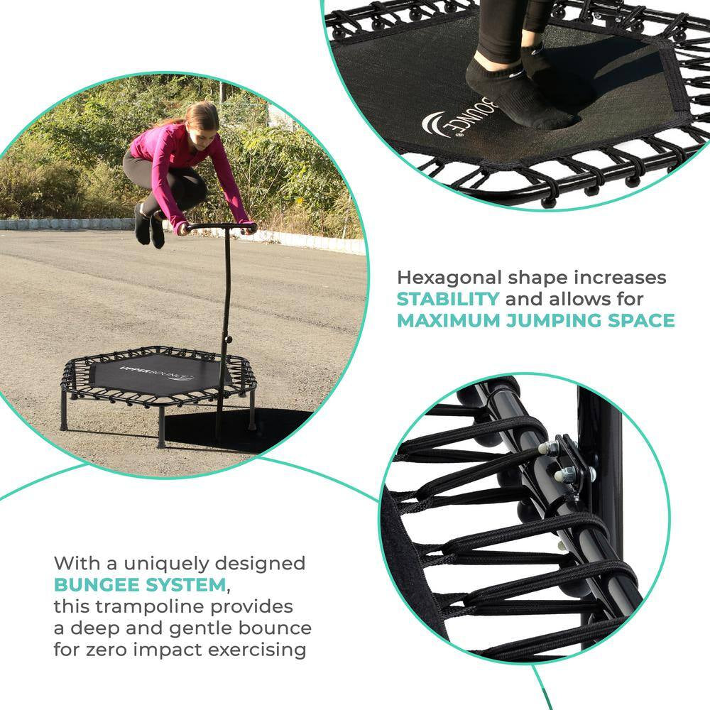 Machrus  40 In. Mini Trampoline with Adjustable Tshaped Handrail - Hexagonal Rebounder Fitness Trampoline