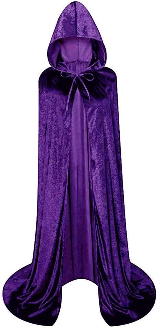 Unisex Full Length Hooded Robe Cloak Long Velvet Cape Cosplay Costume
