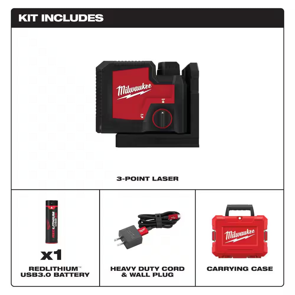 Green 100 Ft. 3-Point Rechargeable Laser Level with REDLITHIUM Lithium-Ion USB Battery and Charger