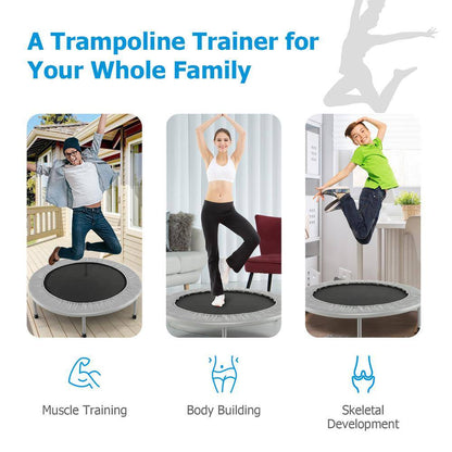 38 In. Folding Mini Trampoline Fitness Rebounder with Safety Pad Silver and Black