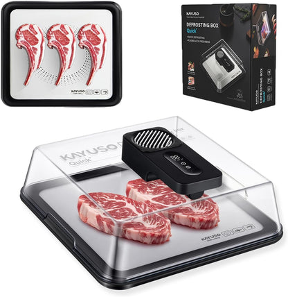 Quick Defrosting Tray for Frozen Meat - Rechargeable Meat Defrosting Tray with Lid, Timable Thawing Box for Frozen Food, Suitable for Frozen Steak, Chicken, Fish, Shrimp and Seafood (Black)