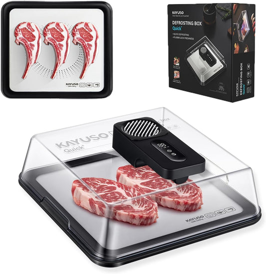 Quick Defrosting Tray for Frozen Meat - Rechargeable Meat Defrosting Tray with Lid, Timable Thawing Box for Frozen Food, Suitable for Frozen Steak, Chicken, Fish, Shrimp and Seafood (Black)