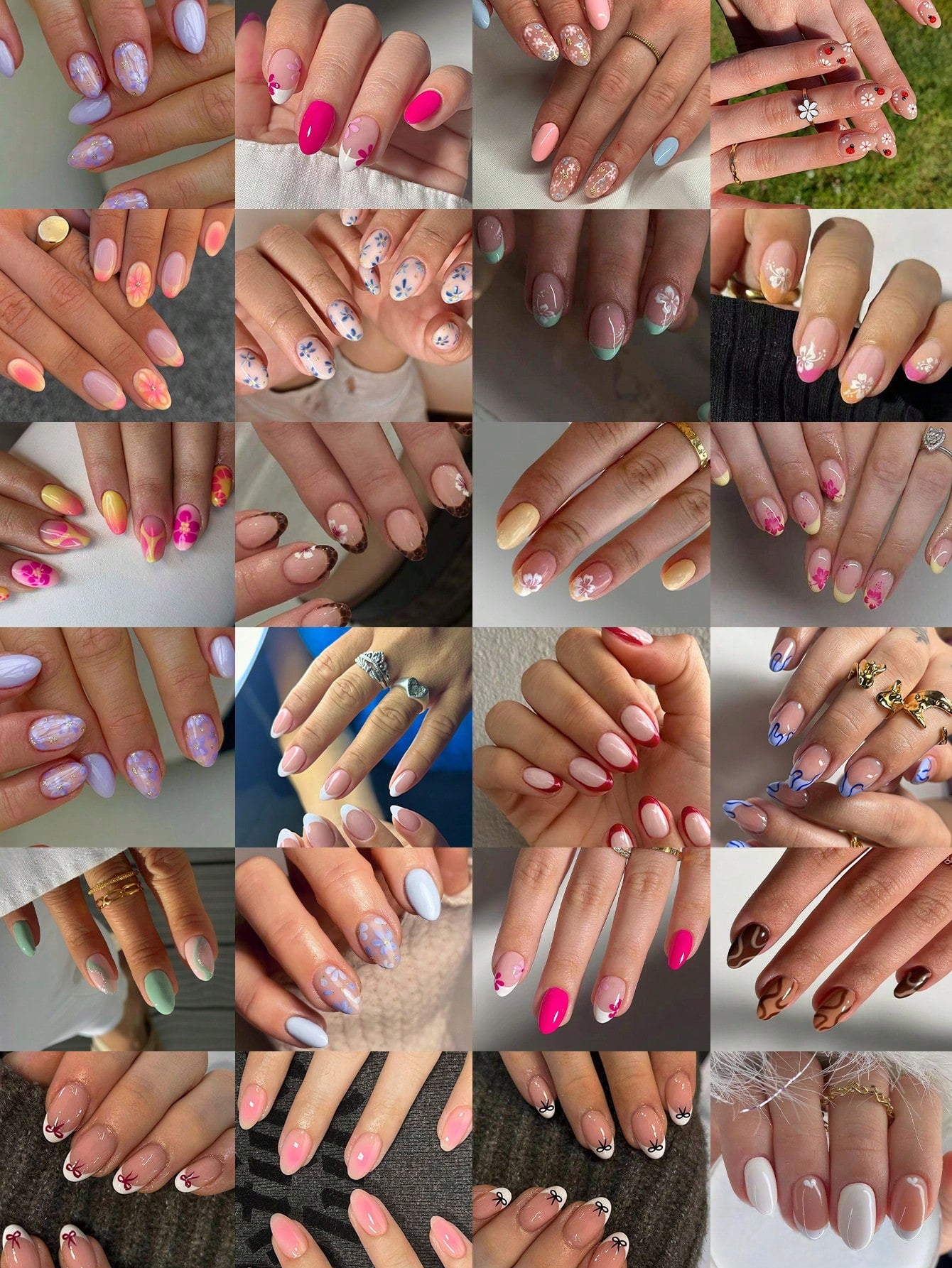💅 576-Piece Floral French Manicure Nail Stickers – Short Oval Full Cover False Nails