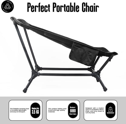 Low Back Folding Camping Chairs for Adults with Storage Pouches & Carrying Case - Foldable Lawn Chairs, Beach Chair, Fishing Chair, Portable Lightweight Outdoor Chair. (Black)