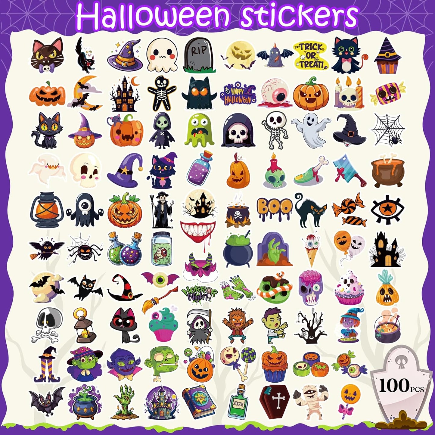 Halloween Party Favors - 100 PCS Pumpkin Bat Spider Stickers,Kids Halloween Games Treats Crafts Gifts Party Supplies Decorations