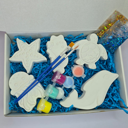 Ocean Friends DIY Painting Kit – Dolphin, Turtle, Starfish, Jellyfish & Seahorse Plaster Craft Set(1Box)