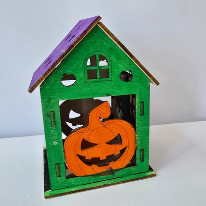 Halloween Haunted House DIY Painting Kit – Wooden Craft Set with Paints & Pumpkin Decoration(1Pcs)