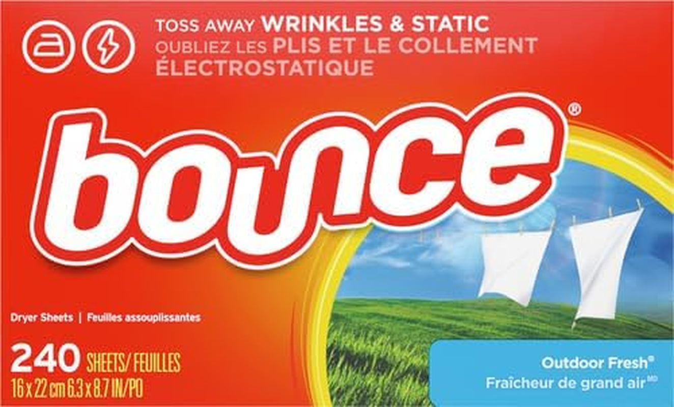 Dryer Sheets, Outdoor Fresh, 480 Count Laundry Fabric Softener Sheets with Static Control and Wrinkle Fighters. (2 Packs of 240)