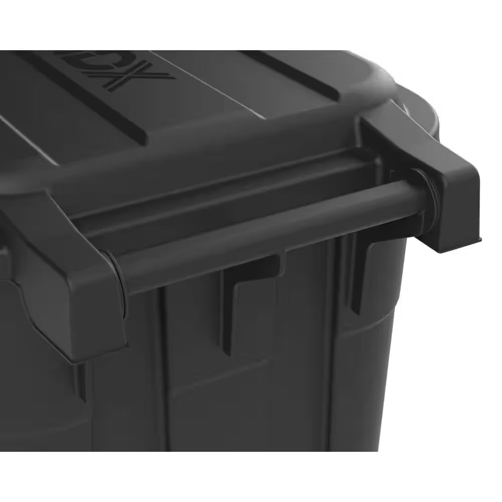 45 Gal. Black Outdoor Vented Trash Can with Wheels, Attached Lid