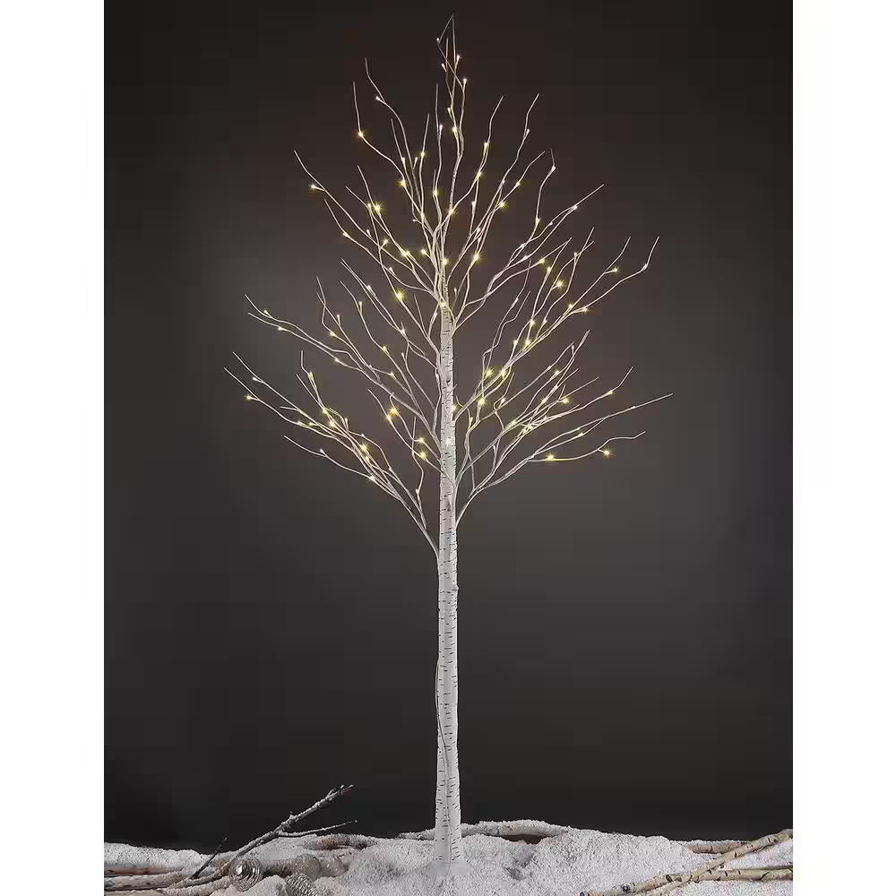8 Ft. Warm White Pre-Lit 132 LED Birch Tree Artificial Christmas Tree for Home, Festival, Party, Indoor and Outdoor Use