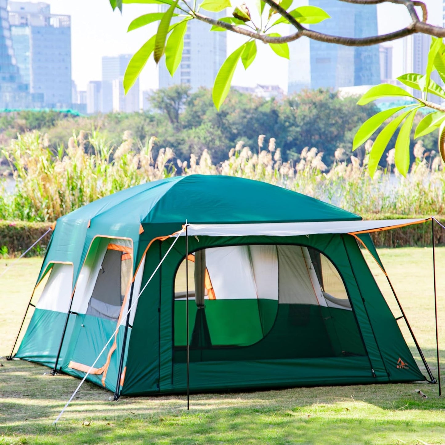 Extra Large Tent 10-12-14 Person(A),Family Cabin Tents,2 Rooms,3 Doors and 3 Windows with Mesh,Straight Wall,Waterproof,Double Layer,Big Tent for Outdoor,Picnic,Camping,Family Gathering