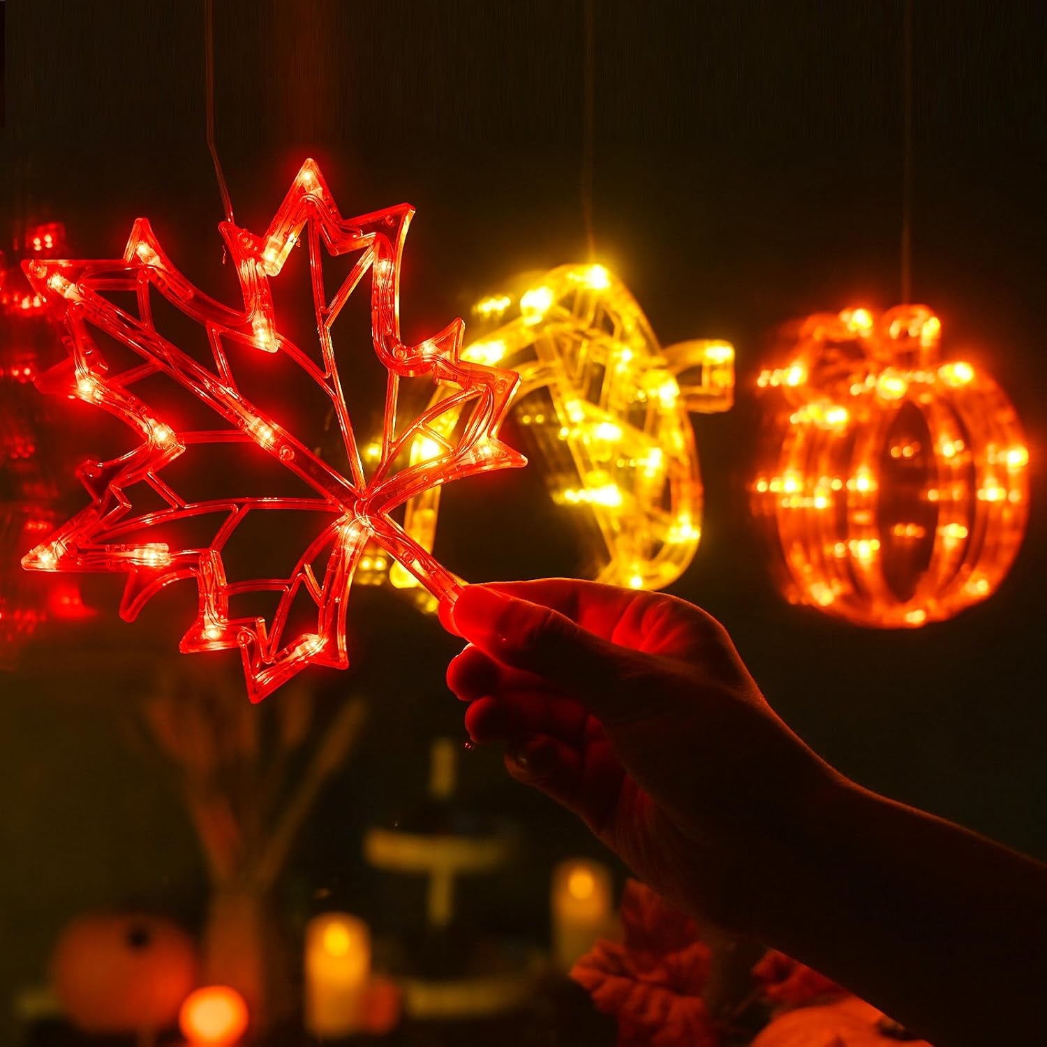 Fall Decor Window Lights 2025 Thanksgiving Decorations Acorn Maple Leaves Pumpkin LED Lights with Suction Cups Battery Operated(Exclusive) Slow Fade Mode Timer Autumn Decorations for Home