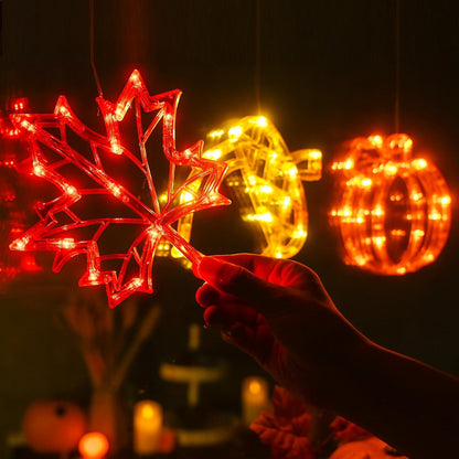 Fall Decor Window Lights 2025 Thanksgiving Decorations Acorn Maple Leaves Pumpkin LED Lights with Suction Cups Battery Operated(Exclusive) Slow Fade Mode Timer Autumn Decorations for Home