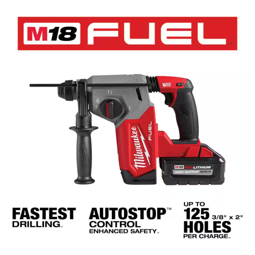 M18 FUEL 18V Lithium-Ion Brushless 1 In. Cordless Sds-Plus Rotary Hammer Kit with Two 6.0 Ah Batteries, Hard Case