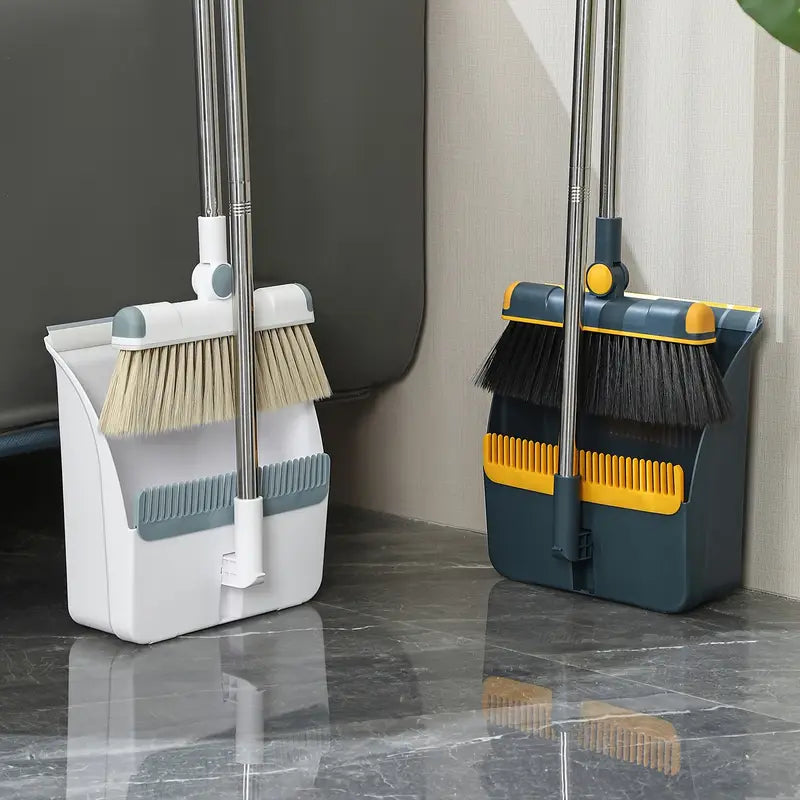 Broom & Dustpan Set (1-Set) – Foldable, Thickened Rotatable Stainless Steel Rod, Soft Non-Scratch Bristles, Indoor Cleaning Supplies (Local Warehouse Available)