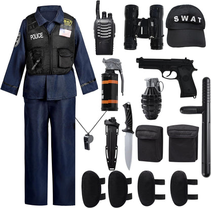 20PCS Police SWAT Costume for Kids, S.W.A.T. Police Officer Costume for Boys Halloween Cosplay Party