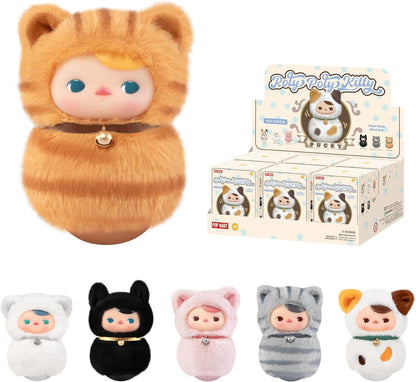 PUCKY Roly-Poly Kitty Series-Vinyl Plush Blind Box, 6Pcs PUCKY Blind Box Figures, Random Design Action Figures Collectible Toys Home Decorations, Holiday Birthday Gifts,Whole Set