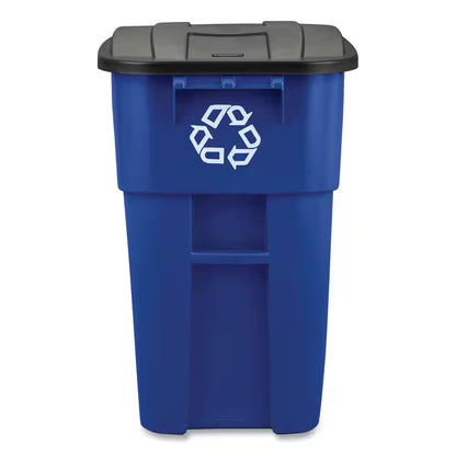 BRUTE 50 Gal. Blue Rollout Plastic Outdoor Recycling Trash Can with Lid for Restaurants/Offices/Commercial Environments