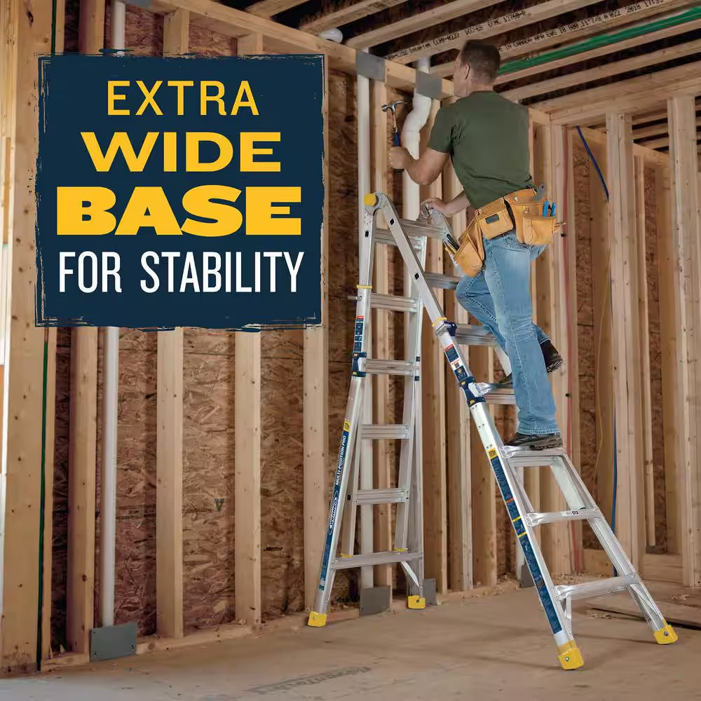 22 Ft. Reach Aluminum 5-In-1 Multi-Position Pro Ladder with Built-In Leveling 375 Lbs. Load Capacity Type IAA Duty