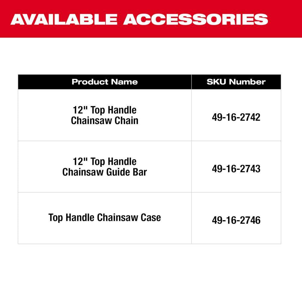 M18 FUEL 12 In. Top Handle 18-Volt Lithium-Ion Brushless Cordless Chainsaw (Tool-Only) W/12 In. Chainsaw Chain