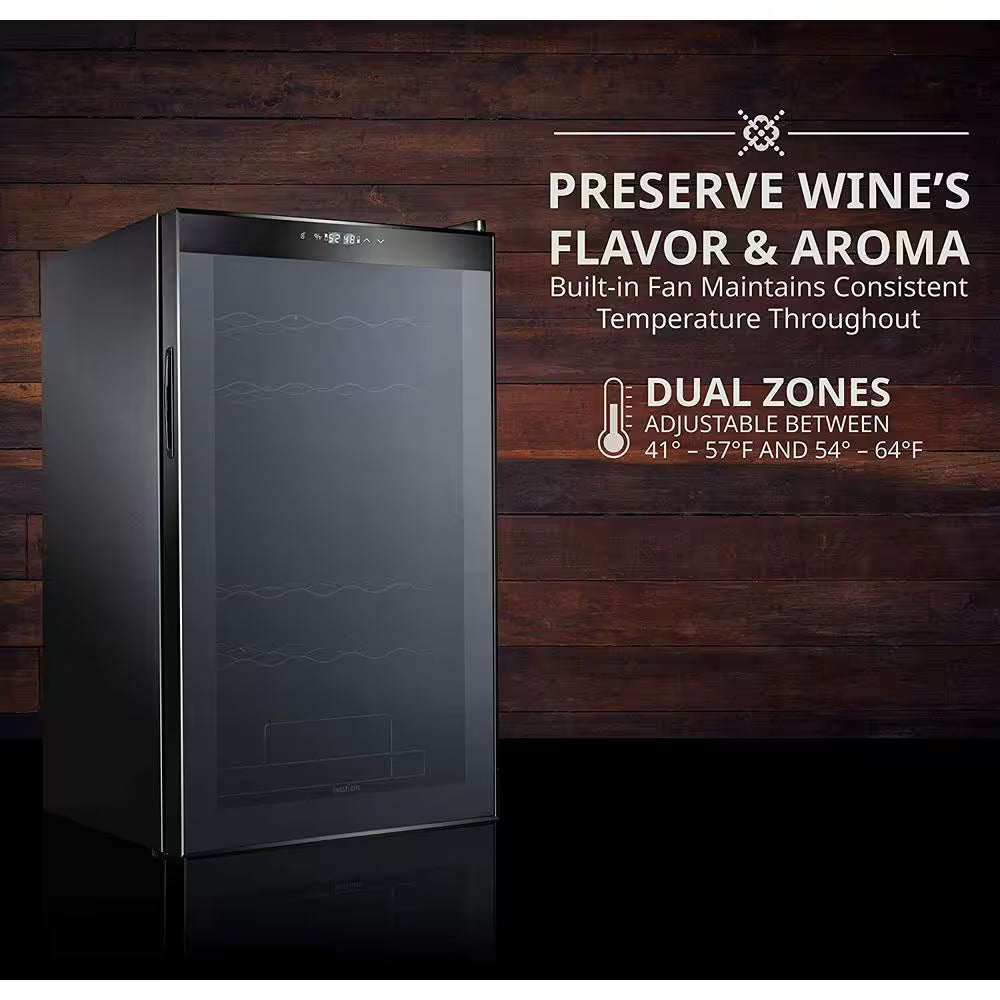 Dual Zone 33-Bottle Freestanding Wine Cooler Refrigerator with Lock in Black