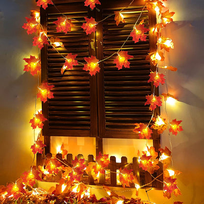 2 Pack Fall Decor Enlarged Maples Leafed Lights Total 20Ft 40LED Thanksgiving Halloween Fall Decorations for Home,Battery Operated Autumn Garland Waterproof Indoor Outdoor Holiday Christmas