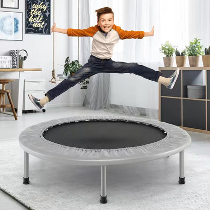 38 In. Folding Mini Trampoline Fitness Rebounder with Safety Pad Silver and Black