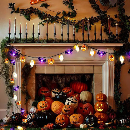 Halloween Lights, 20Ft 30 LED Pumpkin Ghost Bat String Lights Battery Operated with Timer, 8 Light Modes Halloween Fairy Lights for Indoor Outdoor Party Home Yard Window Decor