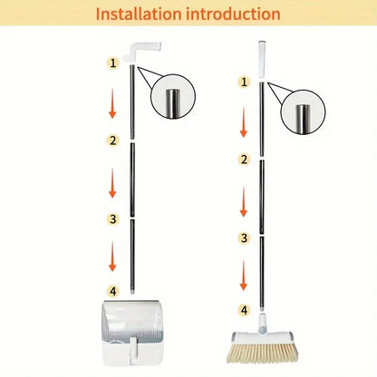 Broom & Dustpan Set (1-Set) – Foldable, Thickened Rotatable Stainless Steel Rod, Soft Non-Scratch Bristles, Indoor Cleaning Supplies (Local Warehouse Available)