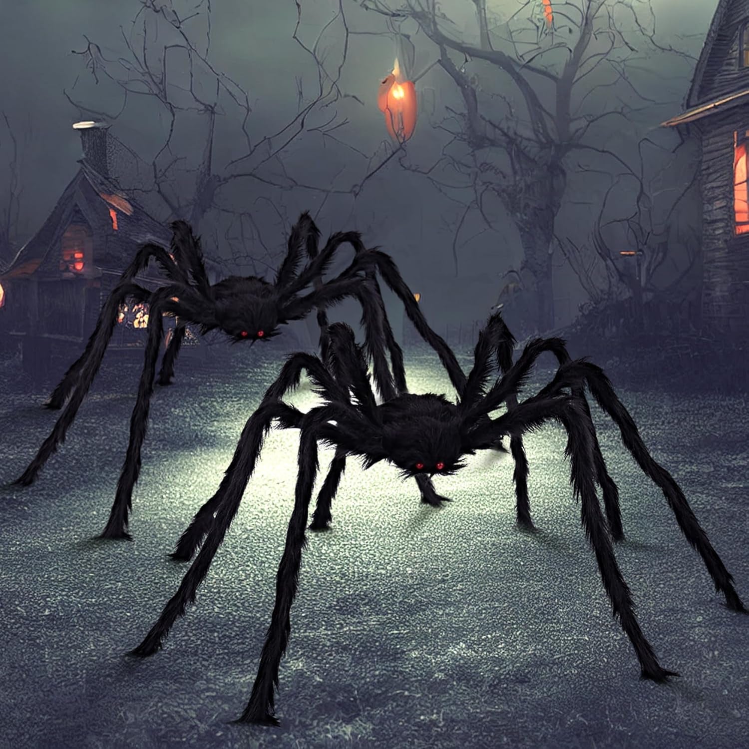 2 Pack 5 Ft Halloween Outdoor Decorations Hairy Black Spider, Scary Giant Spider, Fake Large Haunted House Props, Halloween Yard Lawn Decorations Party Indoor Decor