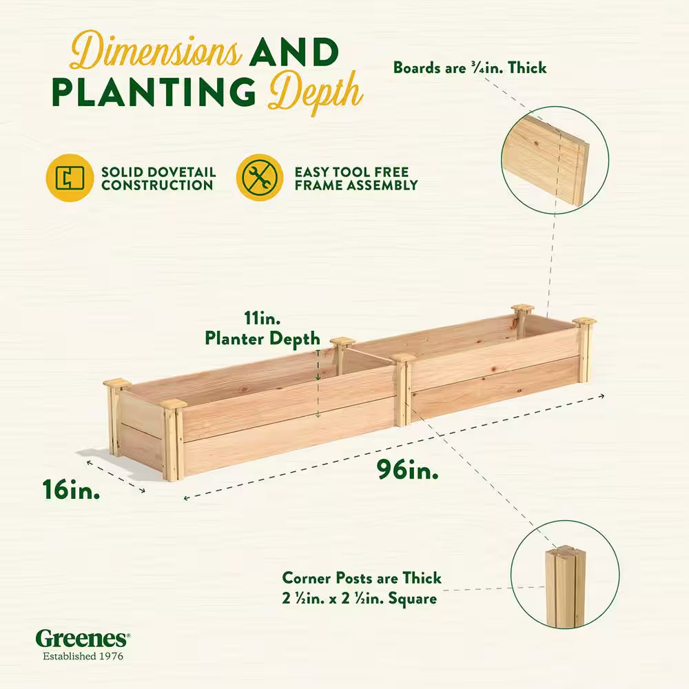 16 In. X 8 Ft. X 11 In. Premium Cedar Raised Garden Bed