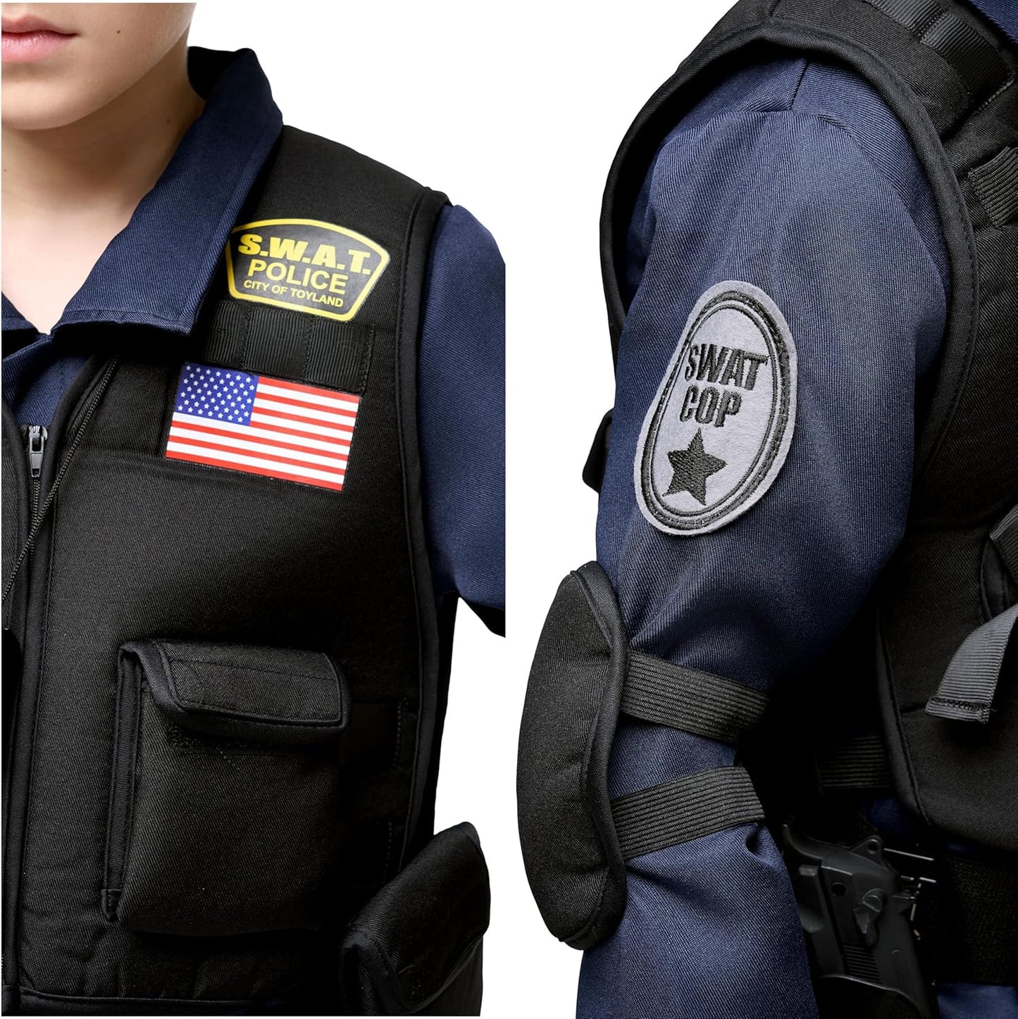 20PCS Police SWAT Costume for Kids, S.W.A.T. Police Officer Costume for Boys Halloween Cosplay Party
