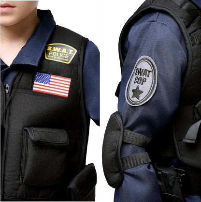 20PCS Police SWAT Costume for Kids, S.W.A.T. Police Officer Costume for Boys Halloween Cosplay Party