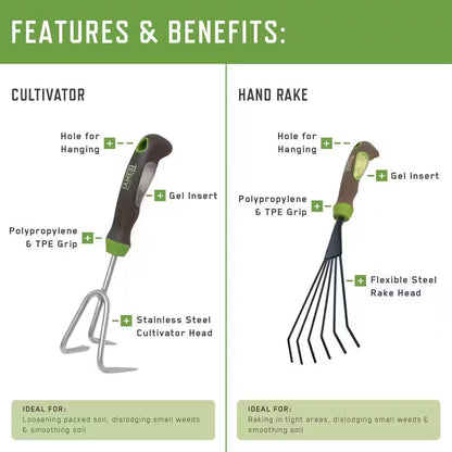 6-Piece Garden Tool Set - Hand Trowel, Hand Weeder, Hand Rake, Hand Transplanter, Hand Scoop and Hand Cultivator