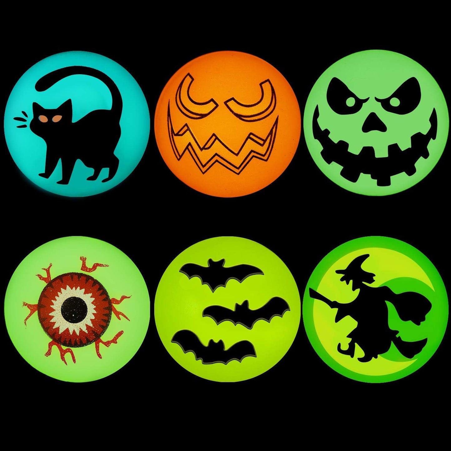 72 Halloween Theme Designs Bouncing Balls - Glow in the Dark Bouncy Party Favors Supplies for Kids, Trick or Treating Goodie