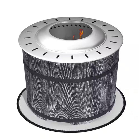20 In. Barrel Style Smokeless Portable Wood Burning Fire Pit with Fireproof Mat in Black