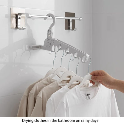 1Pc Portable Folding Clothes Drying Rack and 5 Pcs Foldable Hangers Which Is a Great Combo for Travel, Hotels, Camping, with a Large Storage Bag