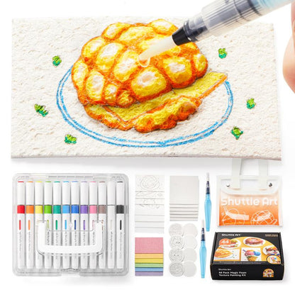 44 Pcs Magic Foam Texture Painting Kit, Including 28 Pcs Foam Texture Paper, 12 Colors Brush Tip Automatic Ink Control Acrylic Paint Markers, Magical 3D Effect Painting Kit for DIY Arts,Toys, Toy Crafts Gift