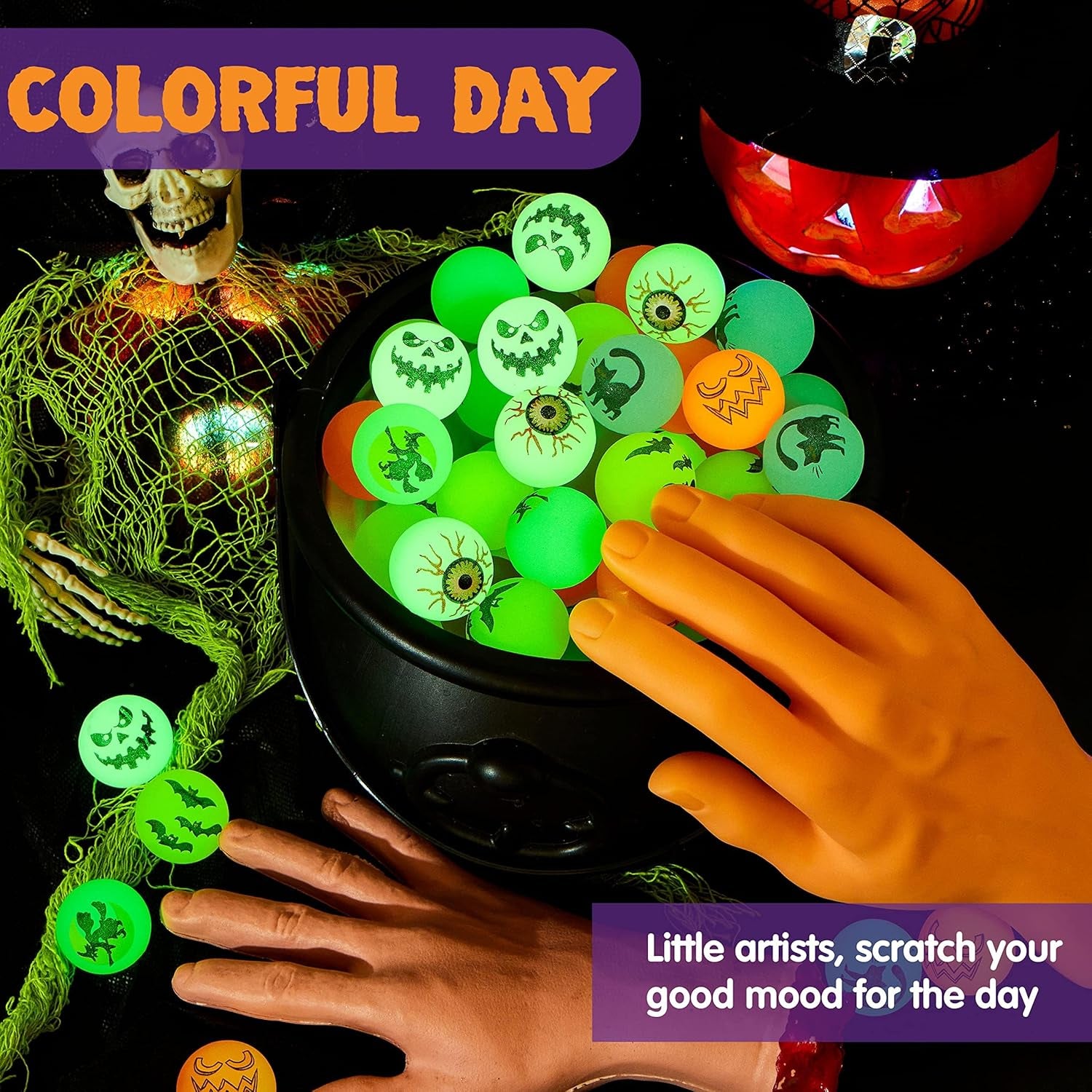 72 PCS Halloween Bouncy Balls, Glow in the Dark Bouncing Balls Eyeballs for Halloween Party Favors Decorations, Halloween Goodie Bag Fillers, Trick or Treating School Classroom Game Prizes