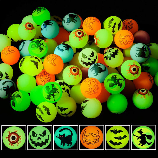 72 Halloween Theme Designs Bouncing Balls - Glow in the Dark Bouncy Party Favors Supplies for Kids, Trick or Treating Goodie