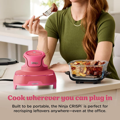 | Air Fryer | Crispi 4-In-1 Portable Cooking System | 4QT & 6 Cup Glass Containers, Crisper Plates & Storage Lids Included | Microwave, Freezer & Dishwasher Safe | Cherry Crush | FN101DR