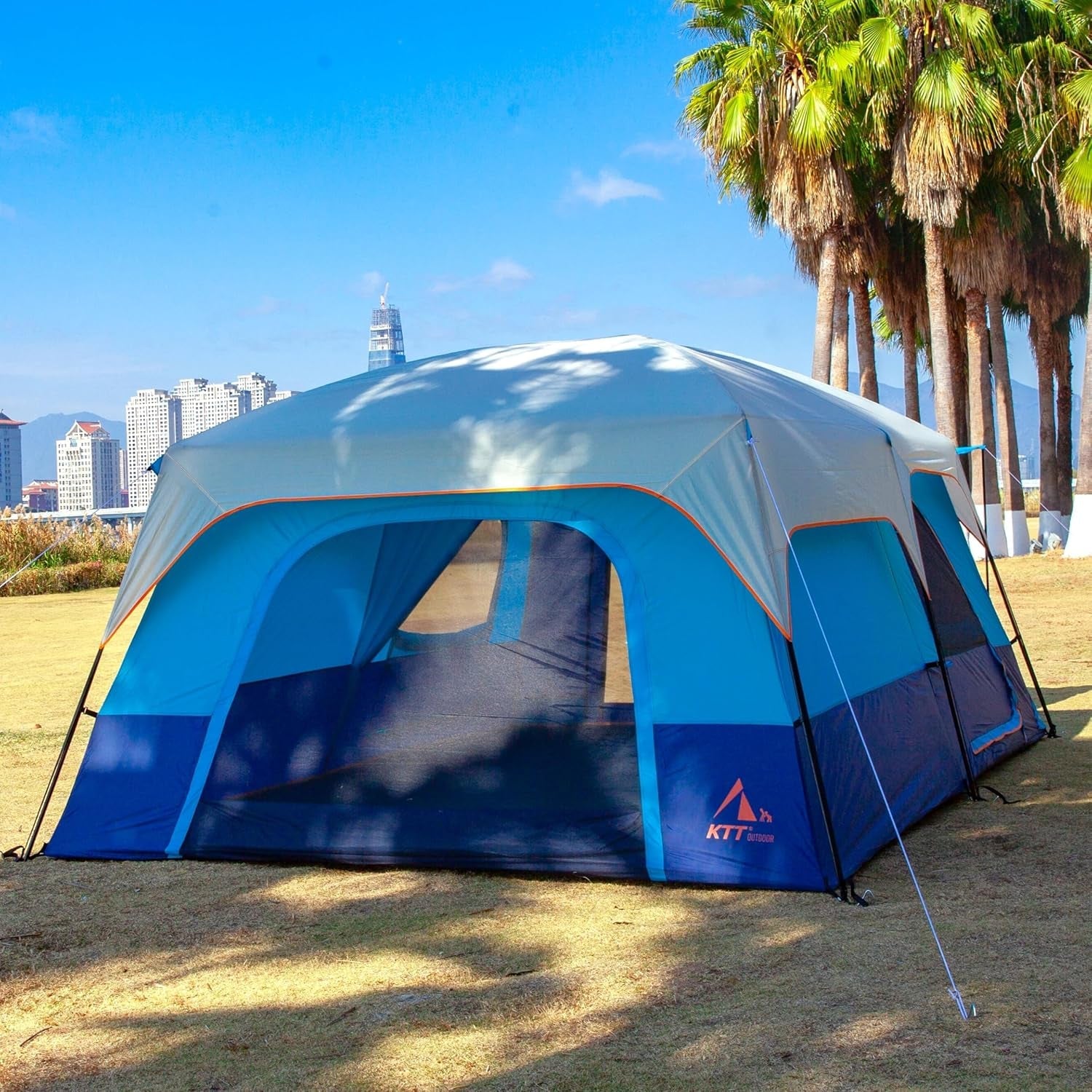 Extra Large Tent 10-12-14 Person(A),Family Cabin Tents,2 Rooms,3 Doors and 3 Windows with Mesh,Straight Wall,Waterproof,Double Layer,Big Tent for Outdoor,Picnic,Camping,Family Gathering